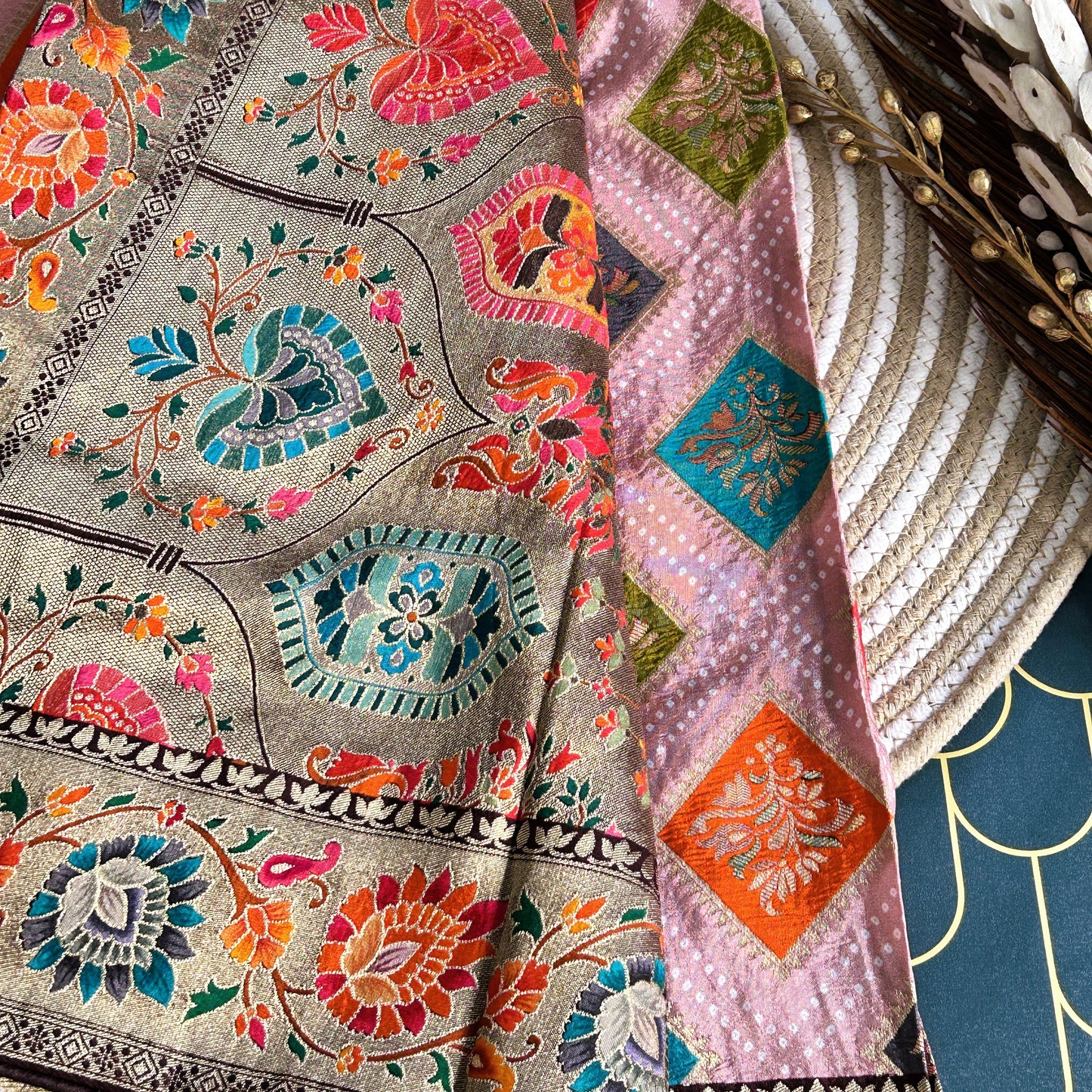 Viscose Position Print | Peach/Brown | Maguvaa Sarees