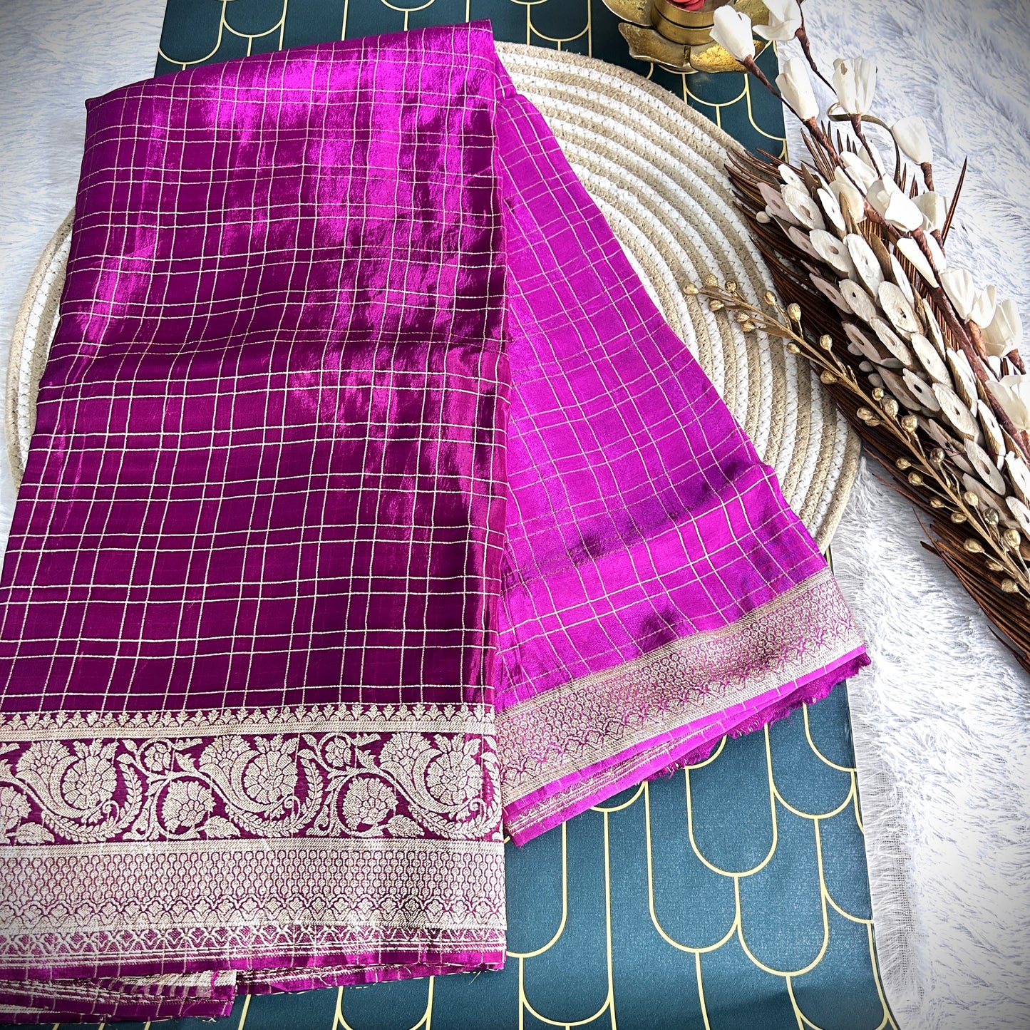 Organza Shaded Saree with Tissue Border | Majenta | Maguvaa Sarees