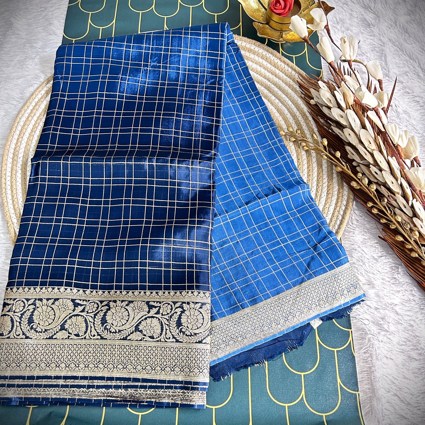 Organza Shaded Saree with Tissue Border | Navy Blue | Maguvaa Sarees