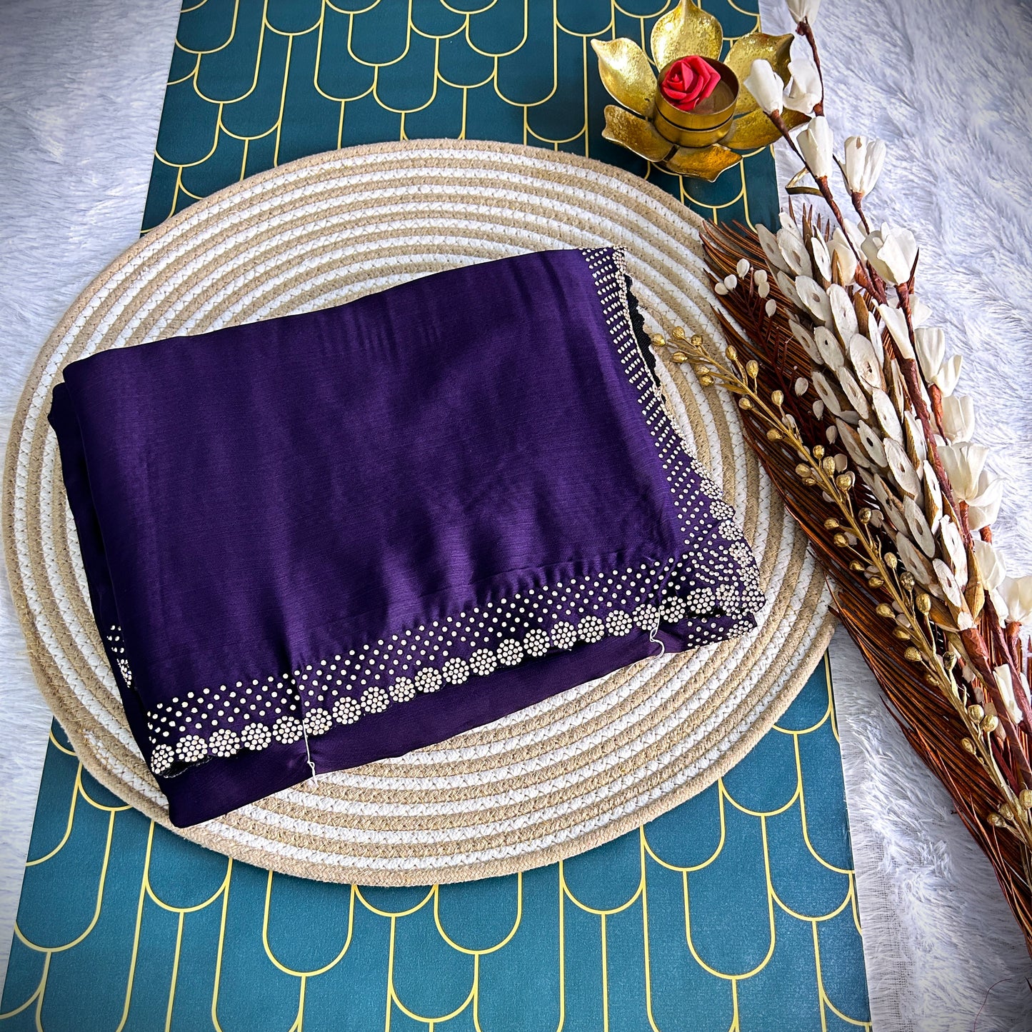 Premium Chiffon with stone work | Deep wine | Maguvaa Sarees