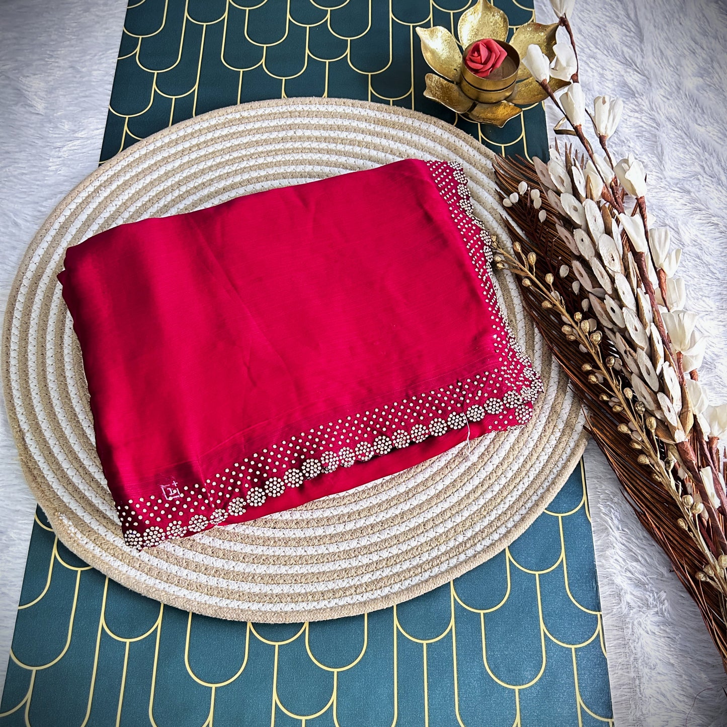 Premium Chiffon with stone work | Rani Pink | Maguvaa Sarees