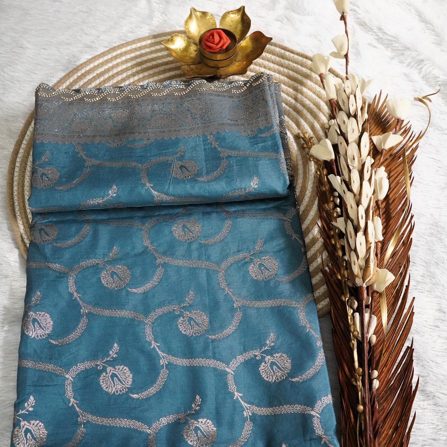 Fancy Banarasee with Scallop boder and stone work | Blue | Maguvaa Sarees