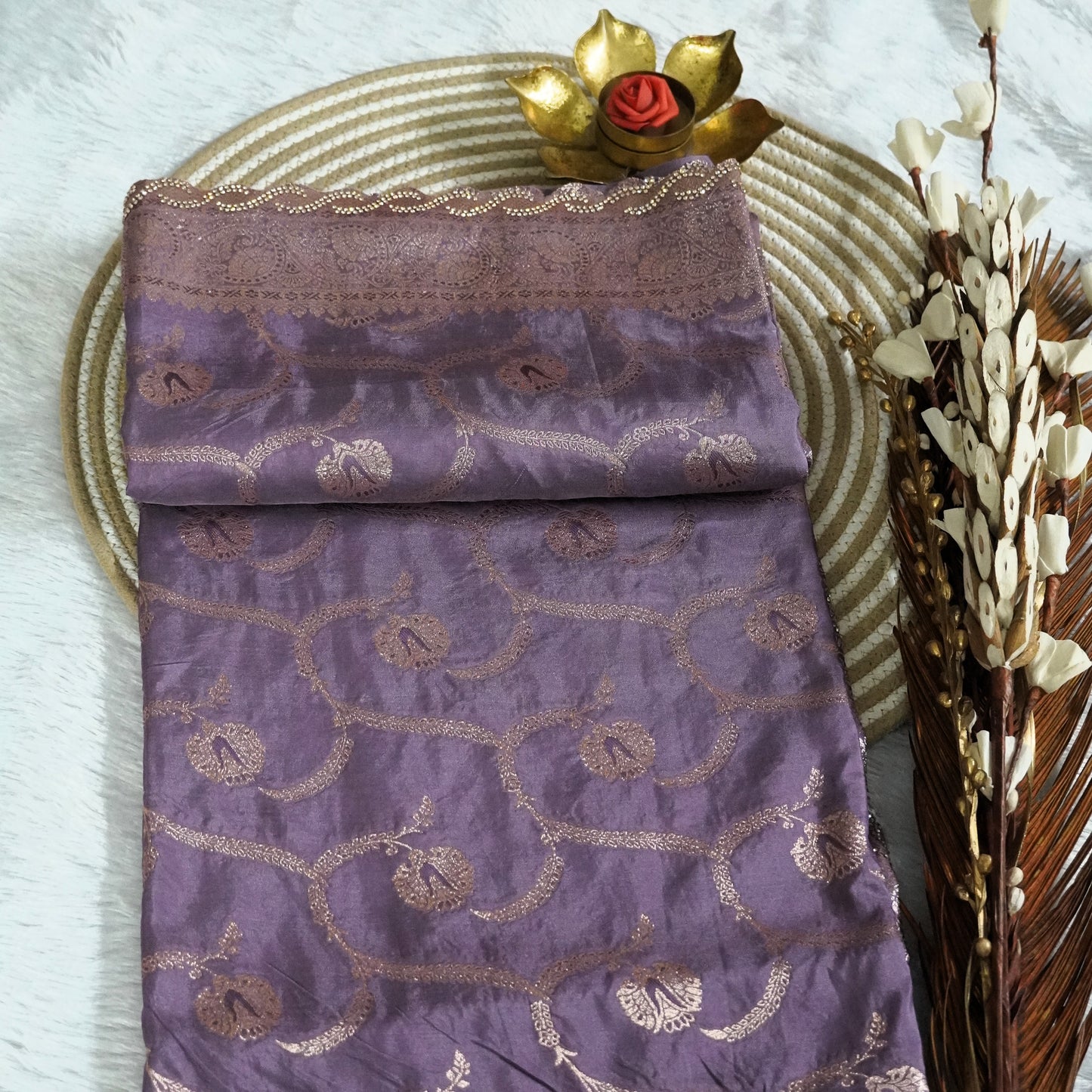 Fancy Banarasee with Scallop boder and stone work | Lavender | Maguvaa Sarees