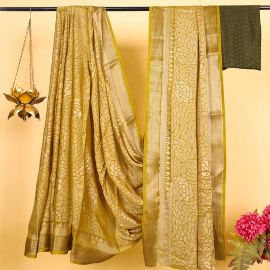 Semi Silk Jacquard Mustard Green Saree | Maguvaa Sarees
