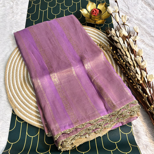 Glass Tissue Saree with Pearl Scallop Border | Light Lavendar | Maguvaa Sarees