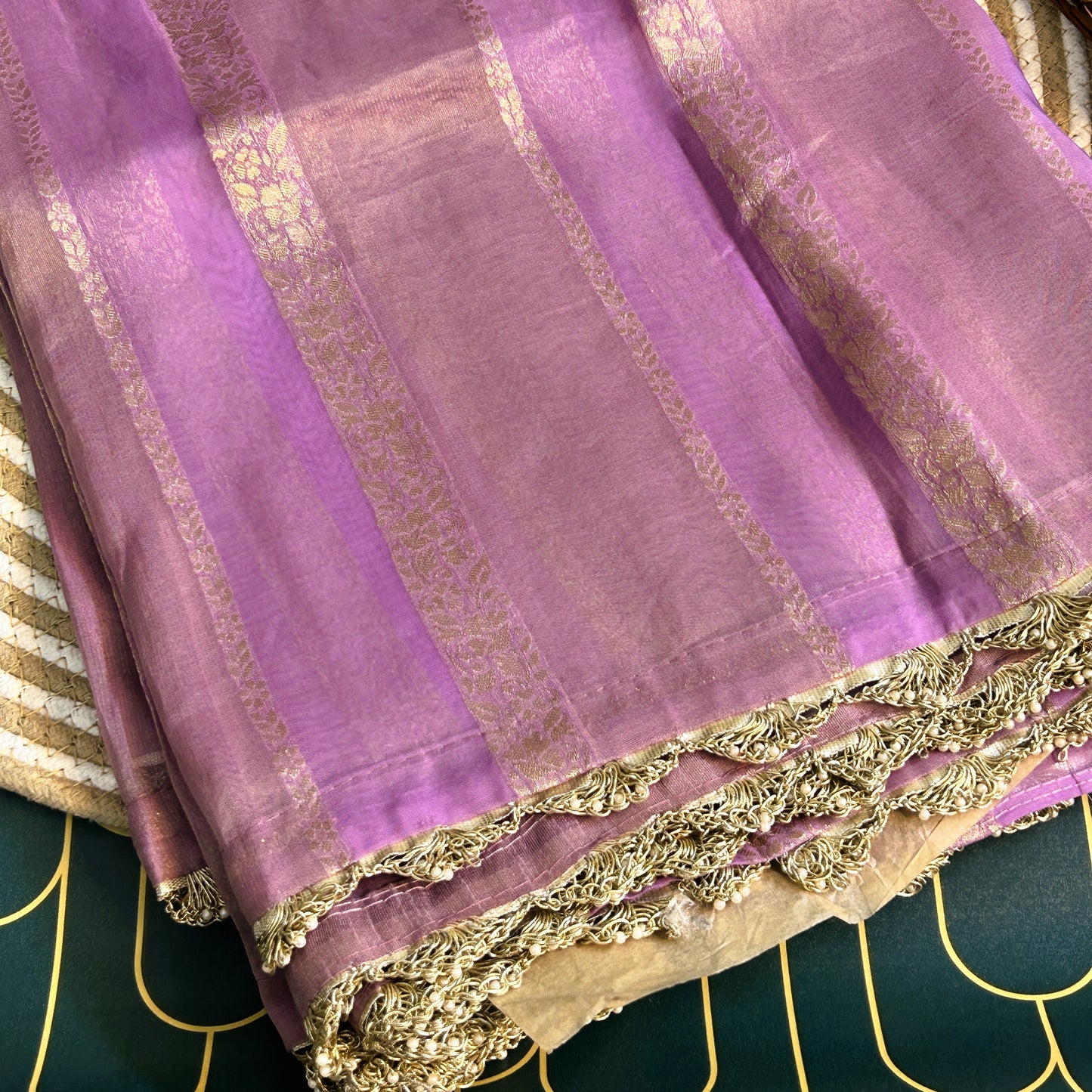 Glass Tissue Saree with Pearl Scallop Border | Light Lavendar | Maguvaa Sarees