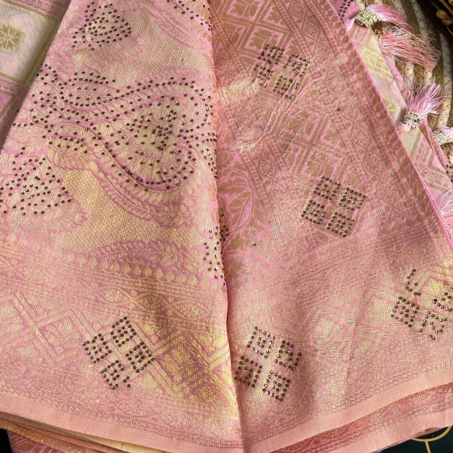Linen Silk double shaded heavy saree stone work | Pink | Maguvaa Sarees