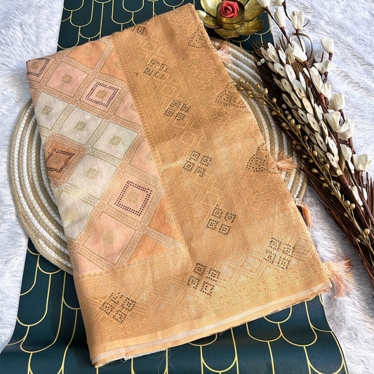 Linen Silk double shaded heavy banarasi saree stone work | Light Orange | Maguvaa Sarees
