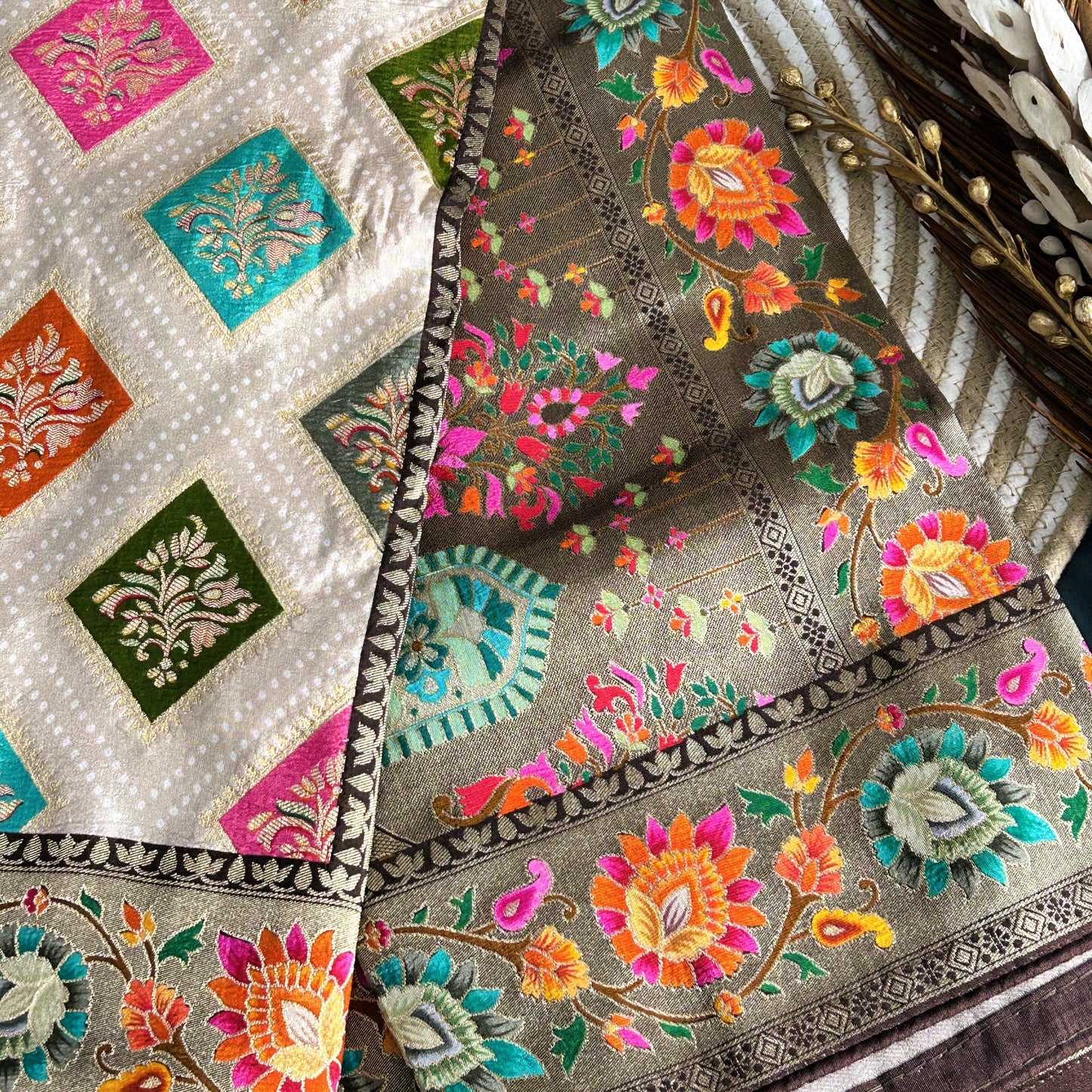 Viscose Position Print | Beige/Brown | Maguvaa Sarees