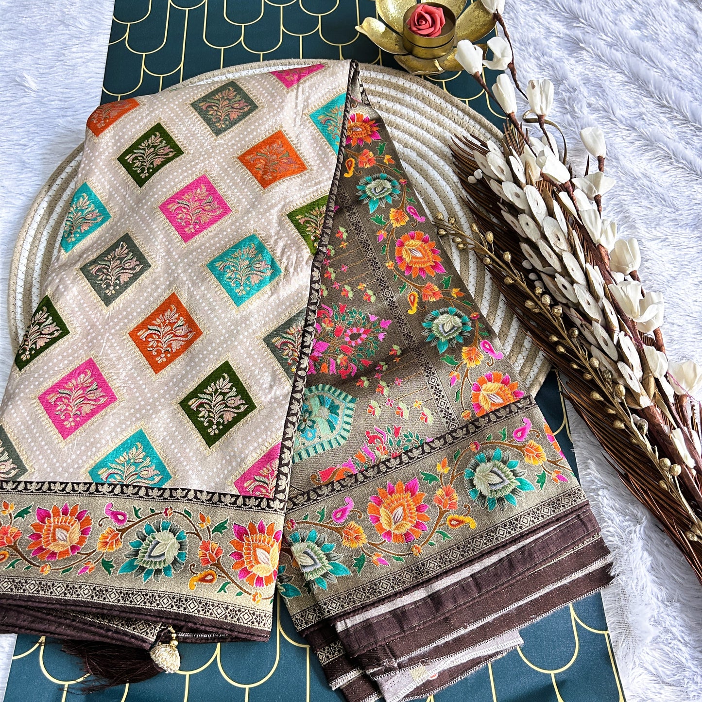 Viscose Position Print | Beige/Brown | Maguvaa Sarees