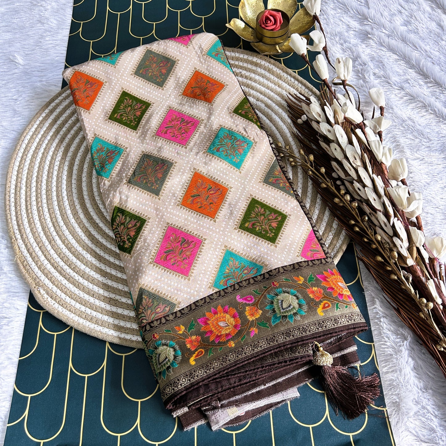 Viscose Position Print | Beige/Brown | Maguvaa Sarees