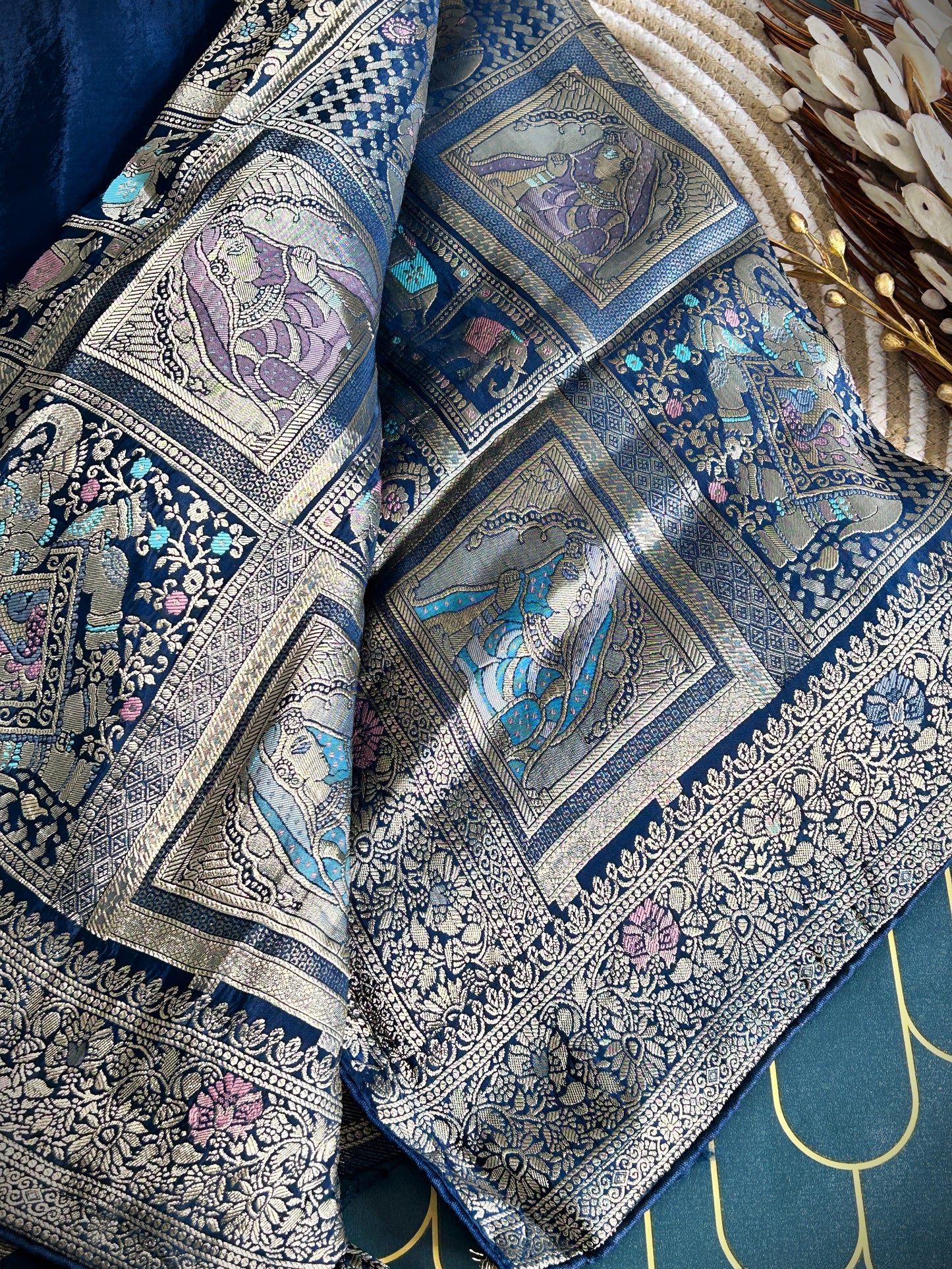 Rich Zari border with elephant detailing Viscose Saree | Peacock Green | Maguvaa Sarees