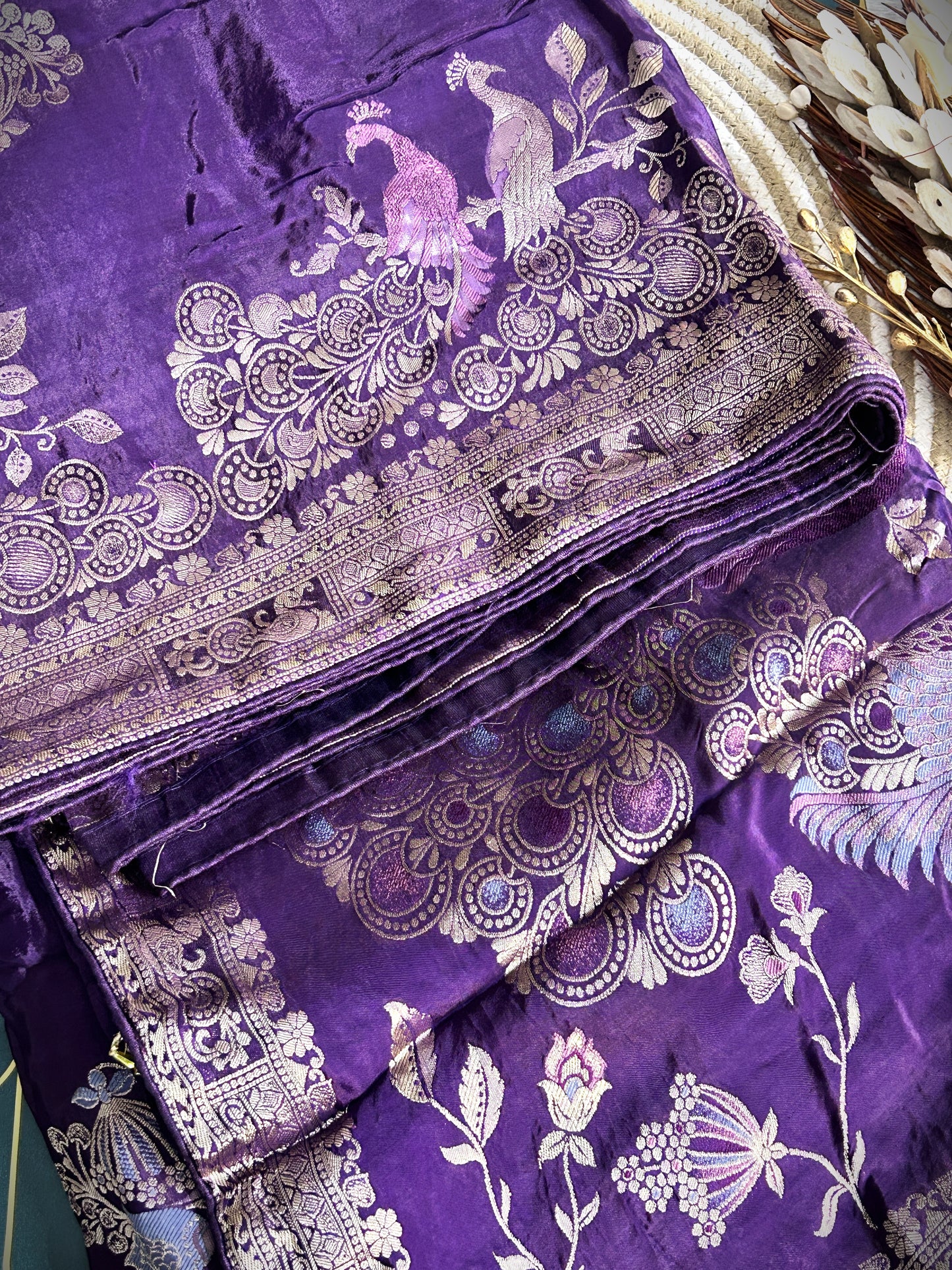 Rich Zari border with peacock detailing Viscose Saree | Purple | Maguvaa Sarees