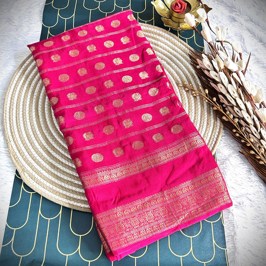 Russian Silk with all over butti and bentex border | Royal pink | Maguvaa Sarees