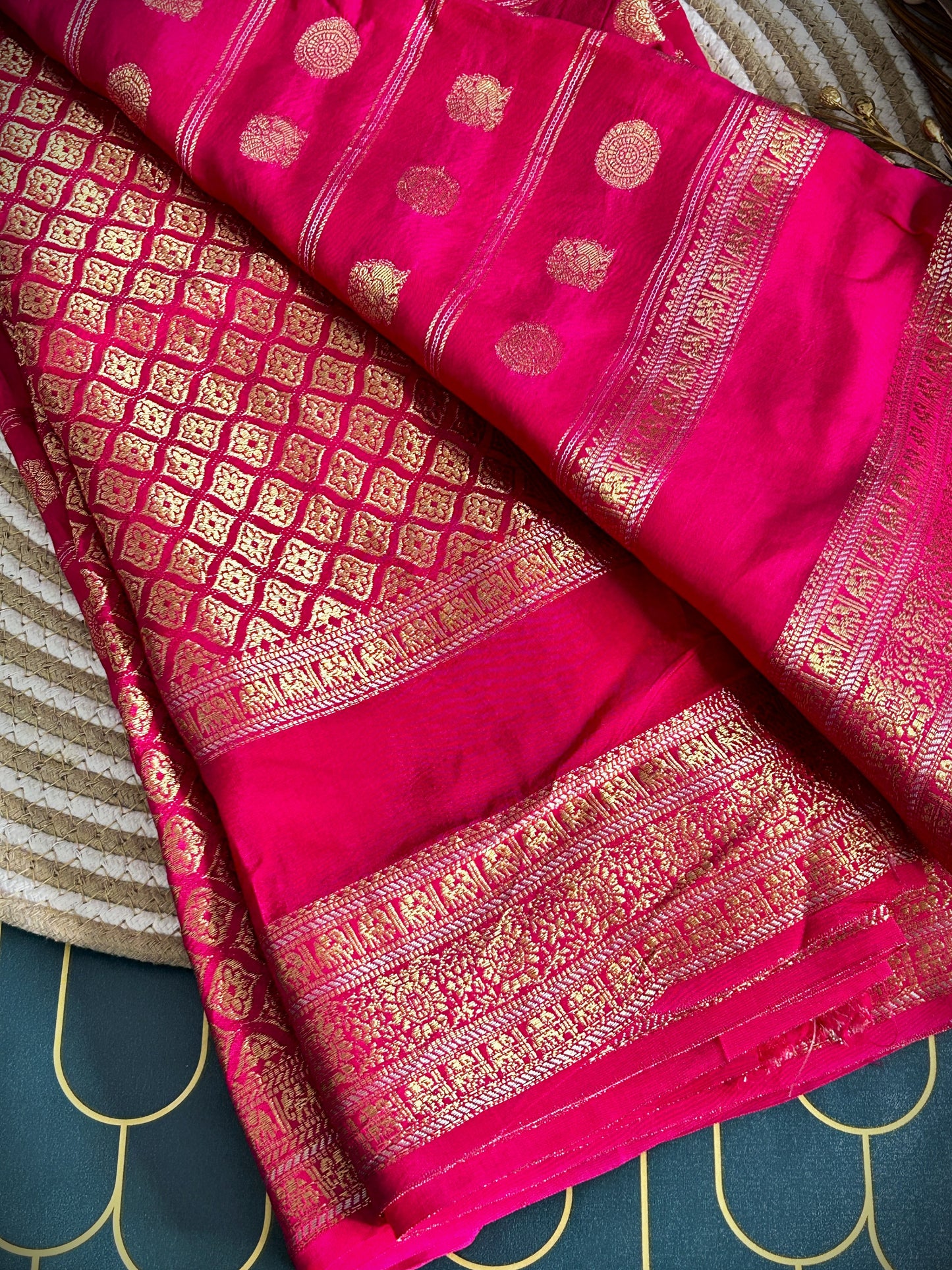 Russian Silk with all over butti and bentex border | Royal pink | Maguvaa Sarees