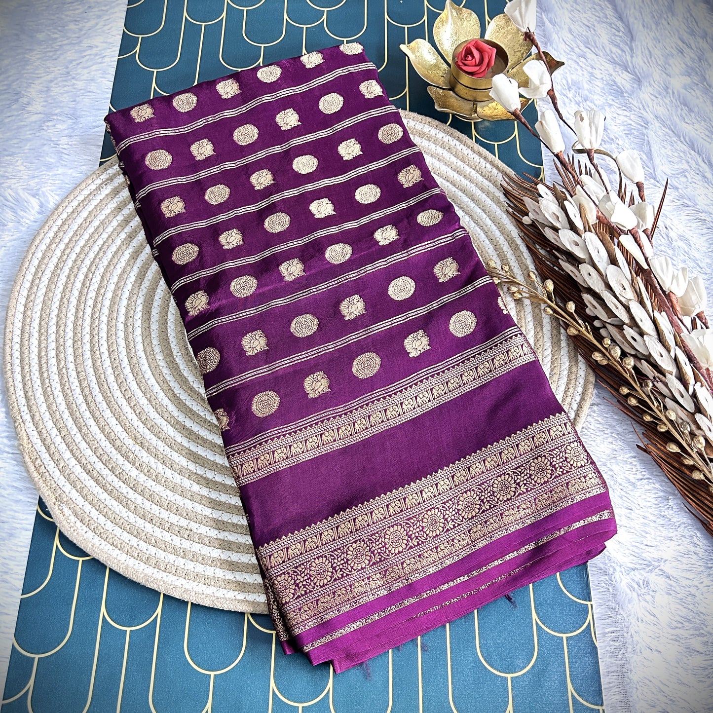 Russian Silk with all over butti and bentex border | Wine | Maguvaa Sarees