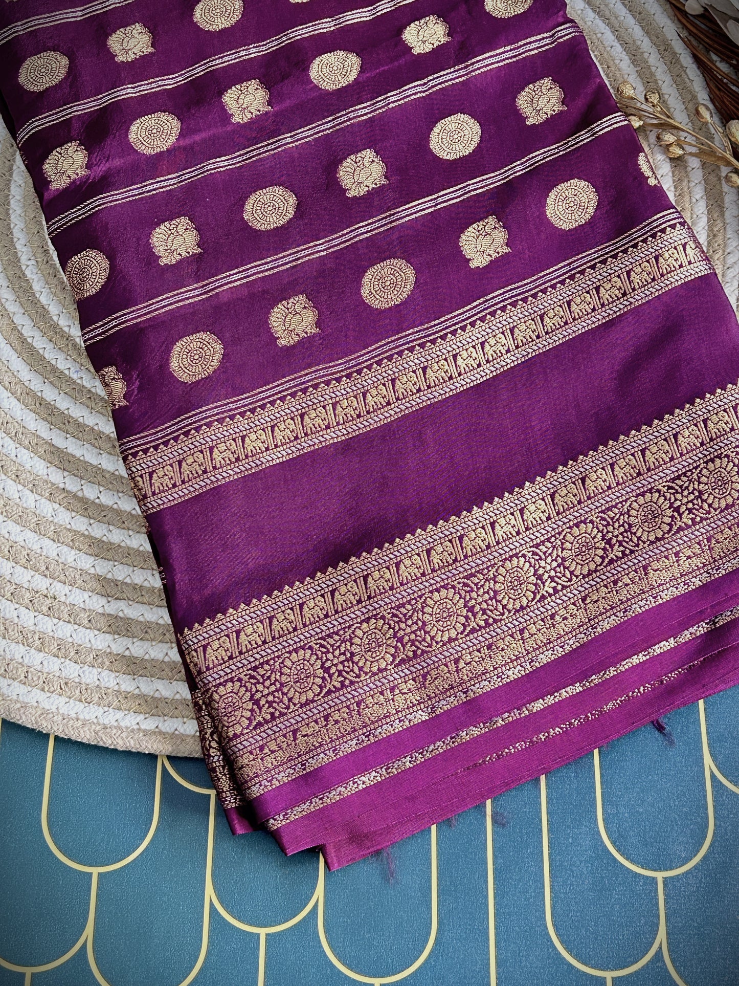 Russian Silk with all over butti and bentex border | Wine | Maguvaa Sarees