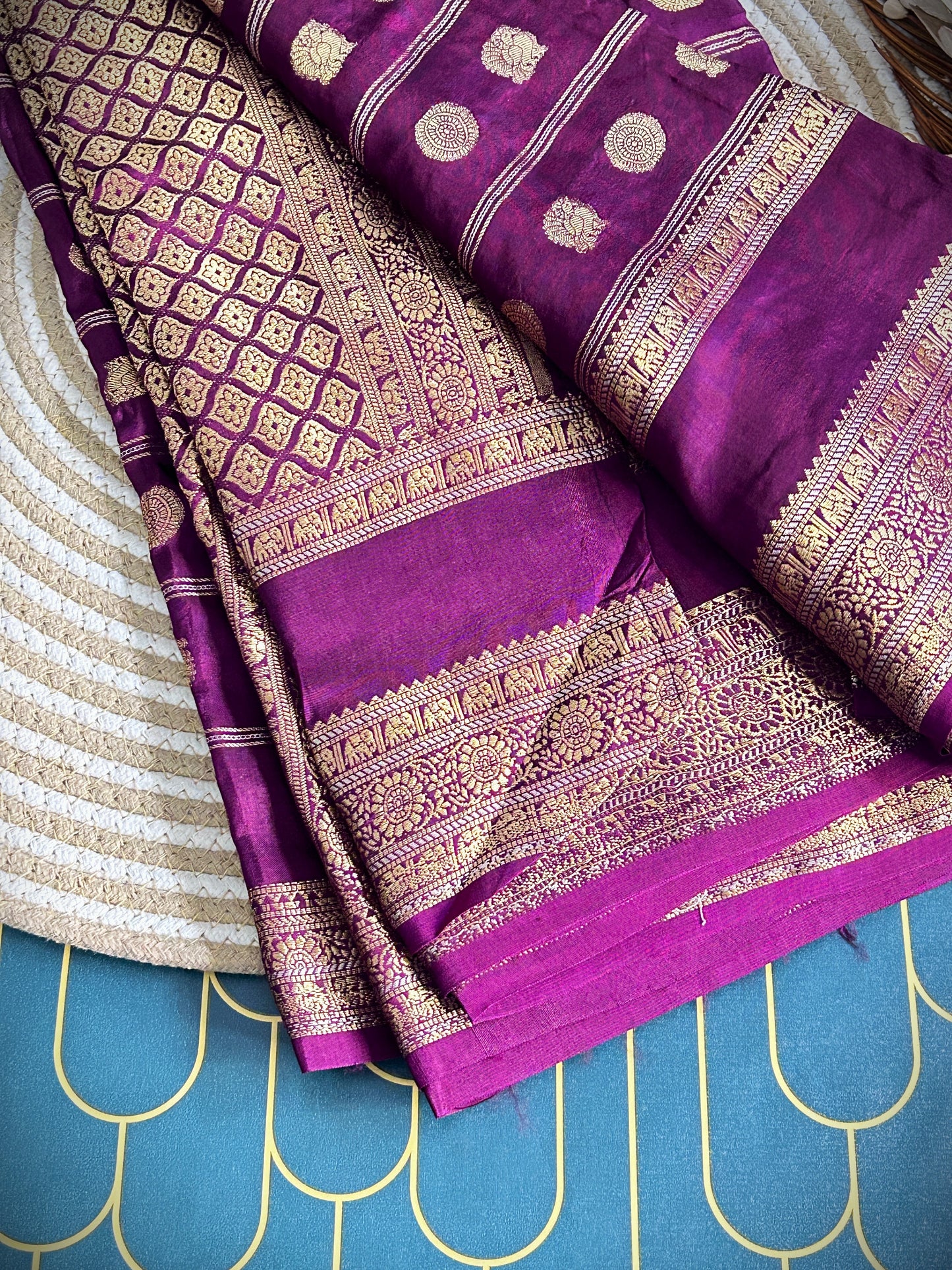 Russian Silk with all over butti and bentex border | Wine | Maguvaa Sarees
