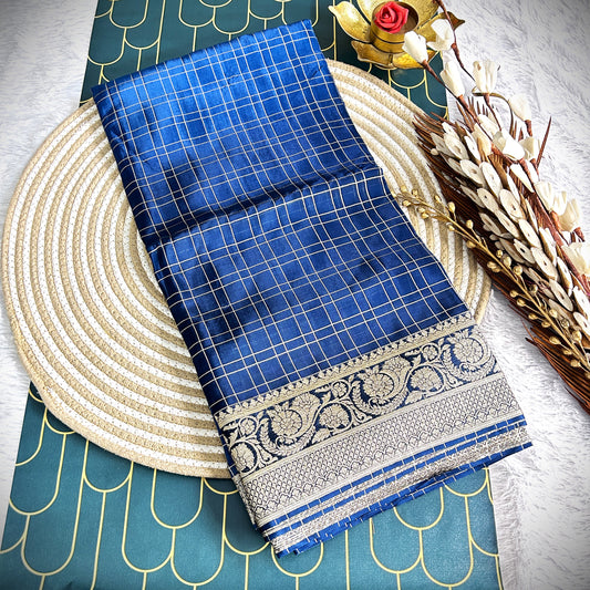 Organza Shaded Saree with Tissue Border | Navy Blue | Maguvaa Sarees