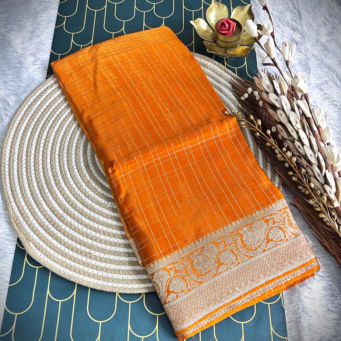 Organza Shaded Saree with Tissue Border | Orange | Maguvaa Sarees