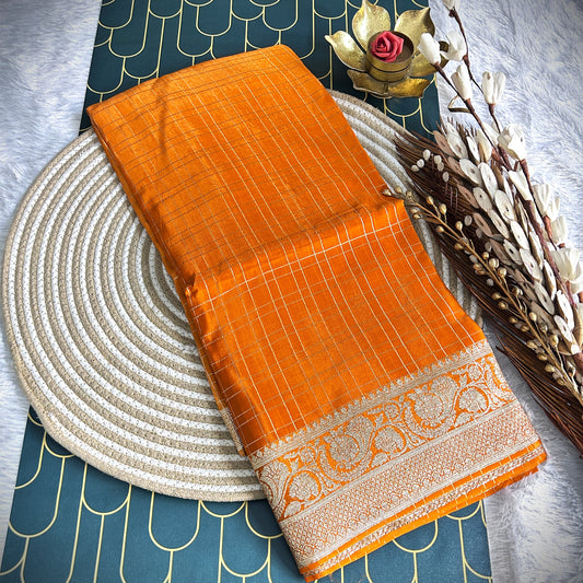 Organza Shaded Saree with Tissue Border | Orange | Maguvaa Sarees