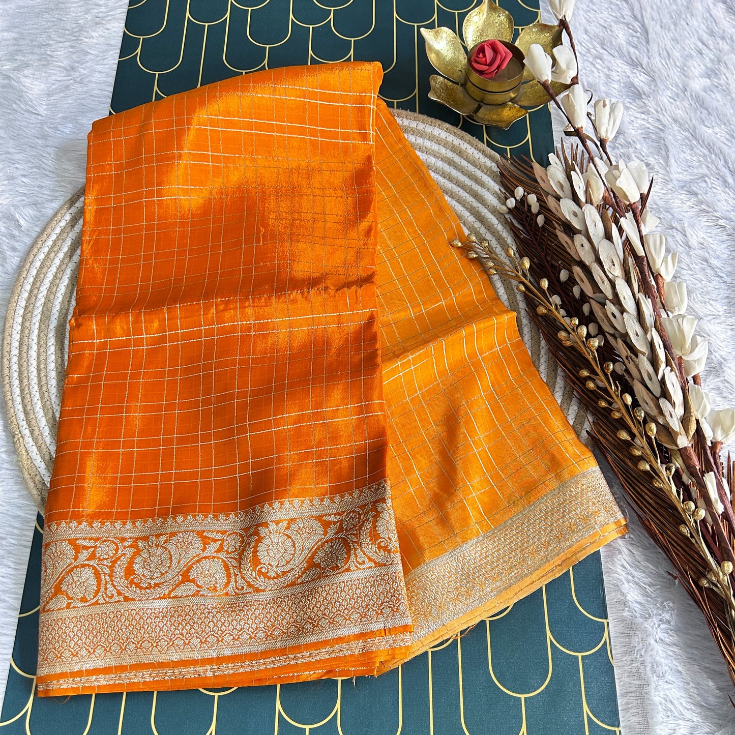 Organza Shaded Saree with Tissue Border | Orange | Maguvaa Sarees