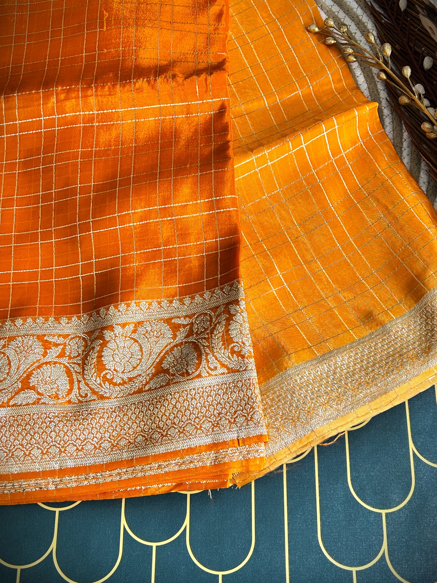 Organza Shaded Saree with Tissue Border | Orange | Maguvaa Sarees