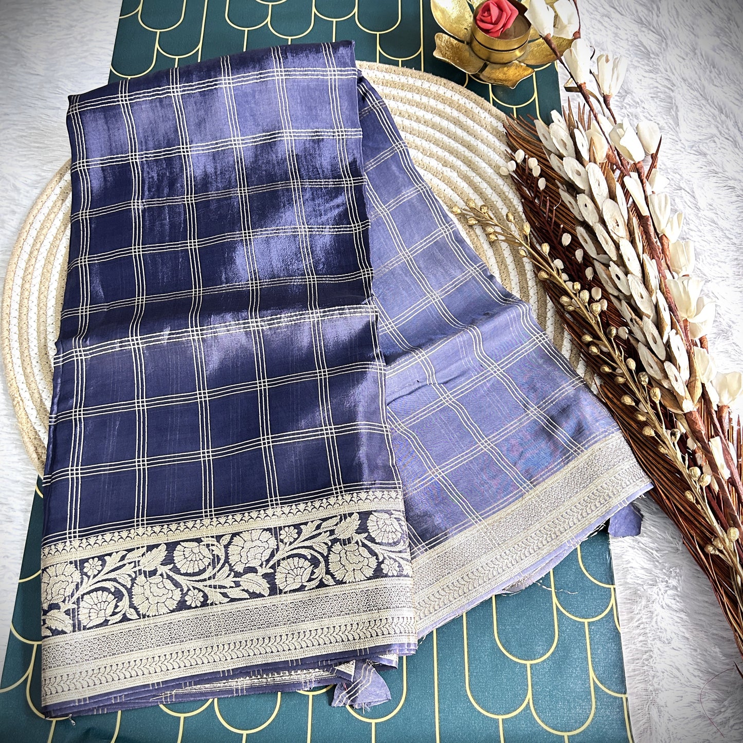 Organza Shaded Saree with Tissue Border | Dark Grey | Maguvaa Sarees