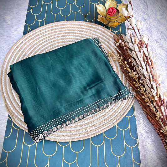 Premium Chiffon with stone work | Bottle Green | Maguvaa Sarees
