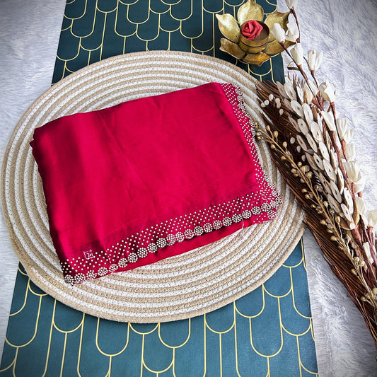 Premium Chiffon with stone work | Rani Pink | Maguvaa Sarees