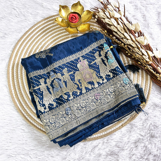 Rich Zari border with elephant detailing Viscose Saree | Peacock Green | Maguvaa Sarees