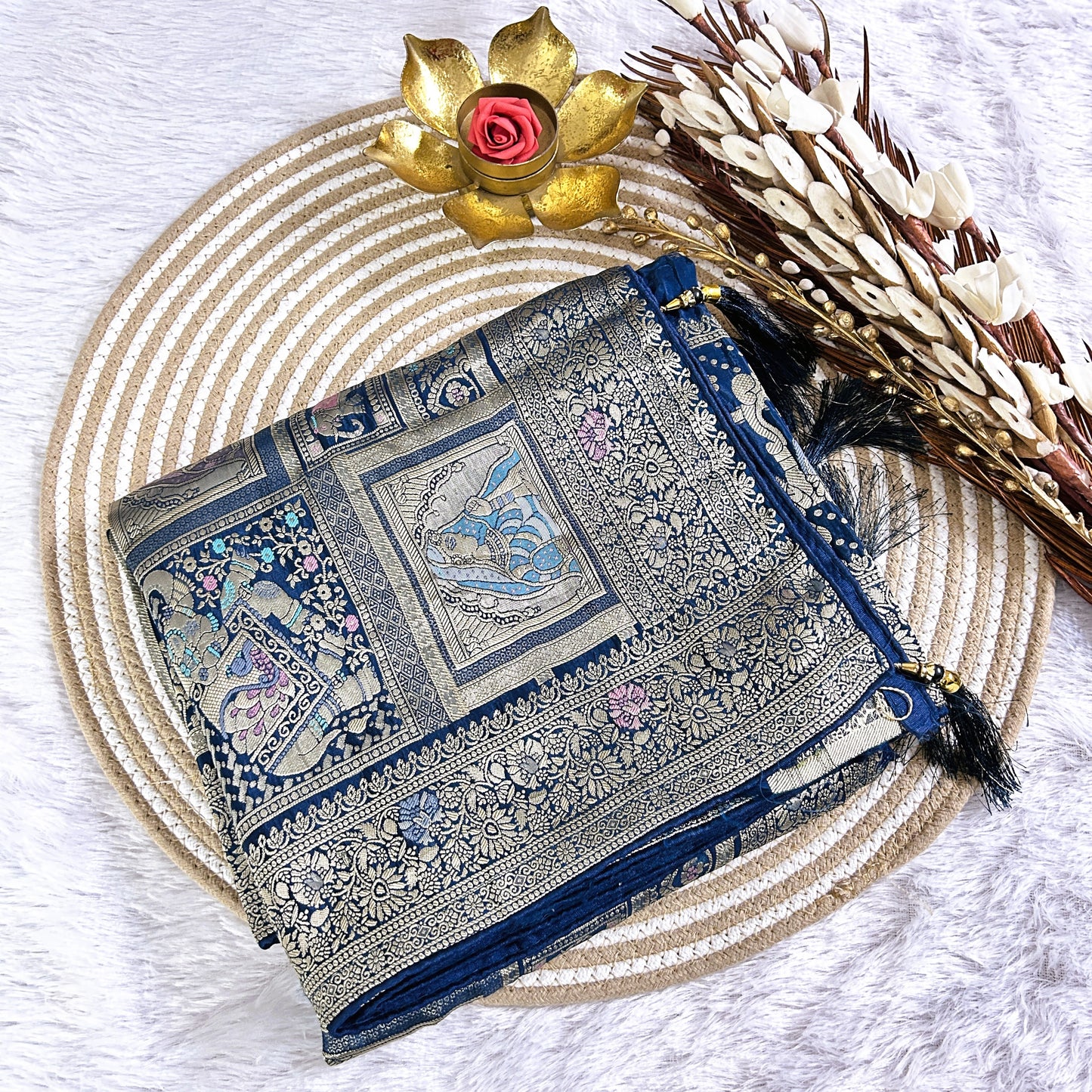 Rich Zari border with elephant detailing Viscose Saree | Peacock Green | Maguvaa Sarees