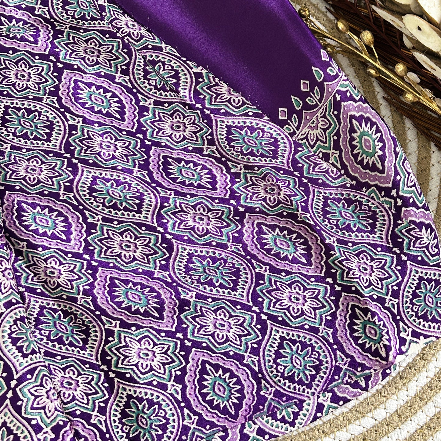 Ajrakh plain body with printed border| Purple | Maguvaa Sarees