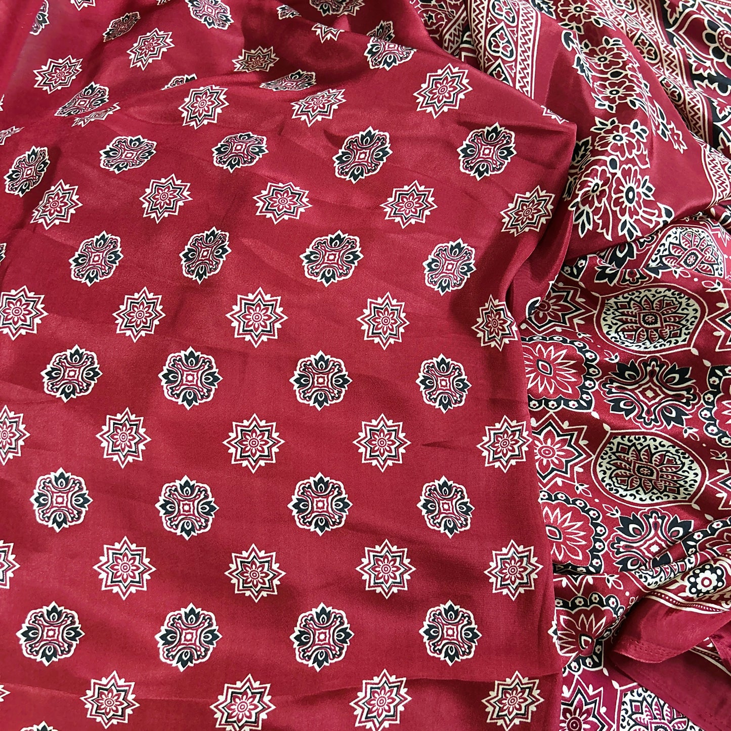 Maroon Ajrakh Print Crepe Viscose Saree | Maguvaa Sarees