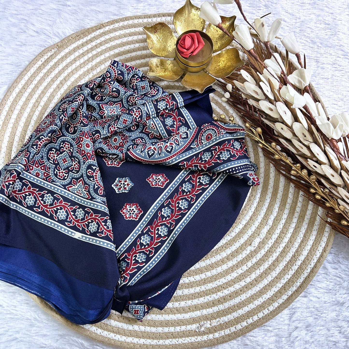 Indigo Ajrakh Print Crepe Viscose Saree | Maguvaa Sarees