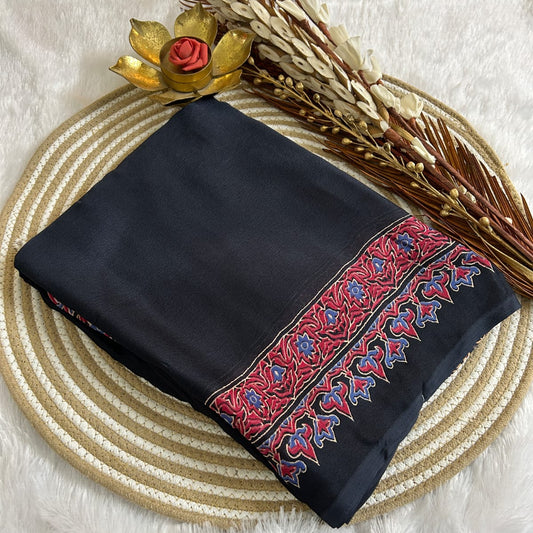 Black Modal Saree with Kashmiri Print Border | Maguvaa Saree