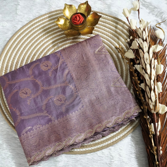 Fancy Banarasee with Scallop boder and stone work | Lavender | Maguvaa Sarees