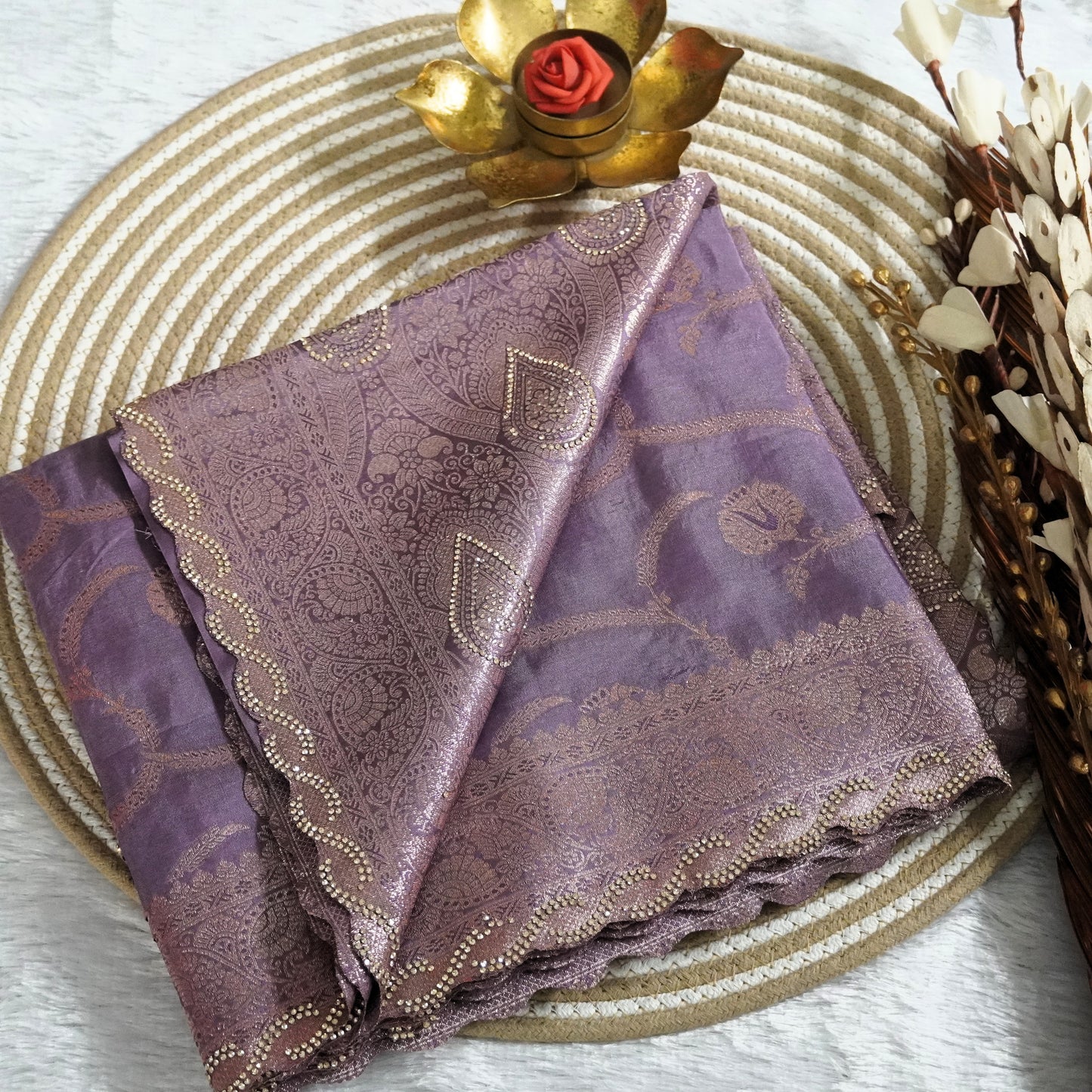 Fancy Banarasee with Scallop boder and stone work | Lavender | Maguvaa Sarees